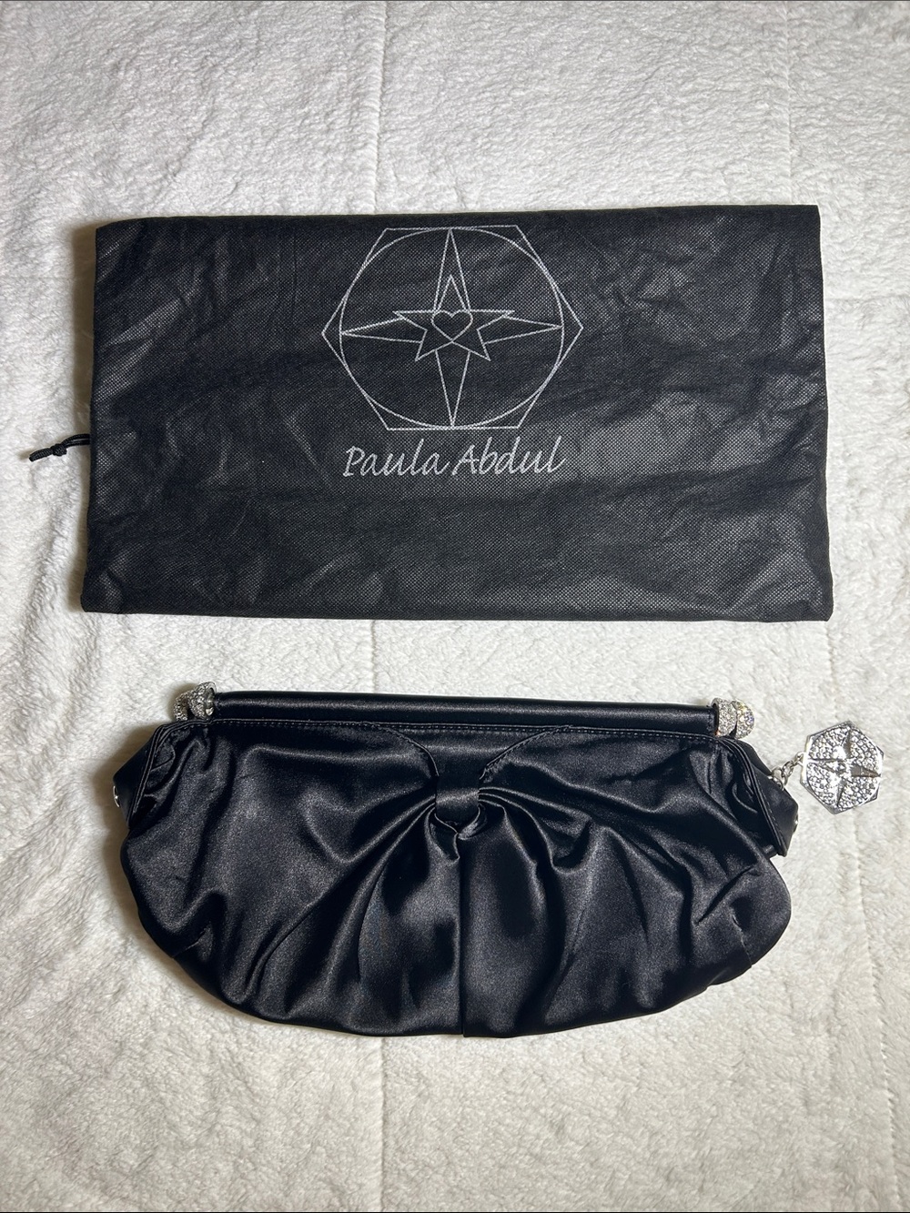 ✨ Vintage Paula Abdul “Forever Your Girl” Black Satin Evening Clutch ✨